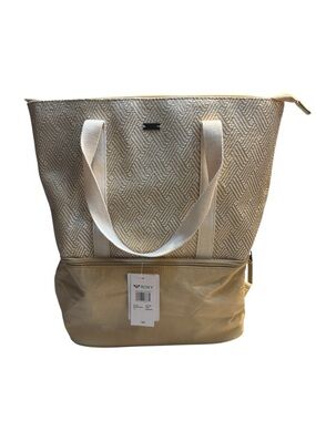NWT Roxy Beach Tote Backpack Cooler base Beige & Cream Woven Smooth Two-Tone Zip